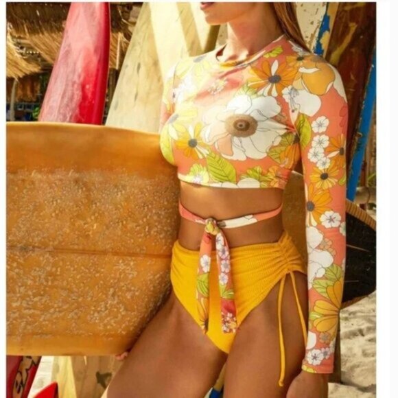 WET Swimwear Simone Retro Floral Rash Guard/Swim Top - XS - Picture 1 of 7